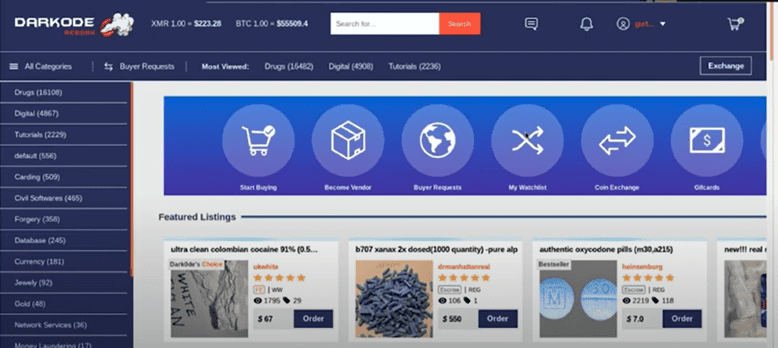 How the dark web works - DarkOde marketplace image