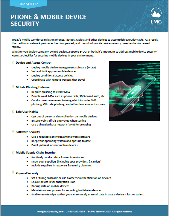 Mobile security tip sheet image