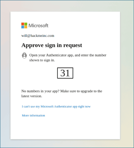 Microsoft number matching authentication screen